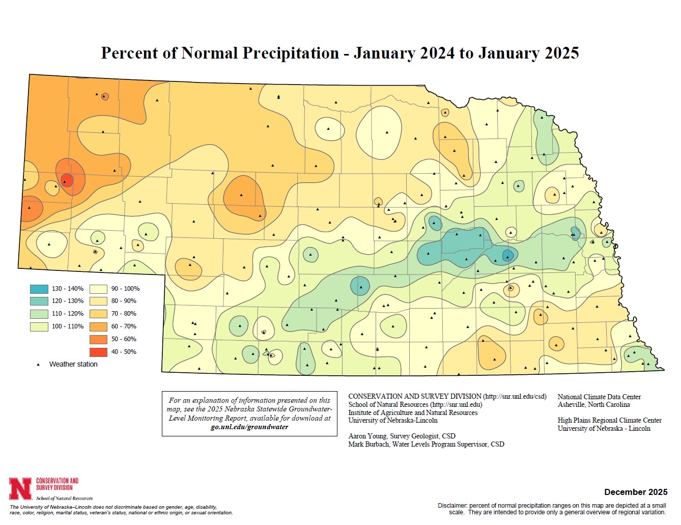 Percent of Normal Precipitation, January 2024 - January 2025